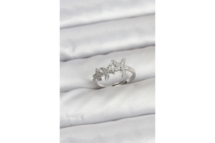 Shoecide Pirinç Yıldız Model Gümüş Renk Kadın Yüzük