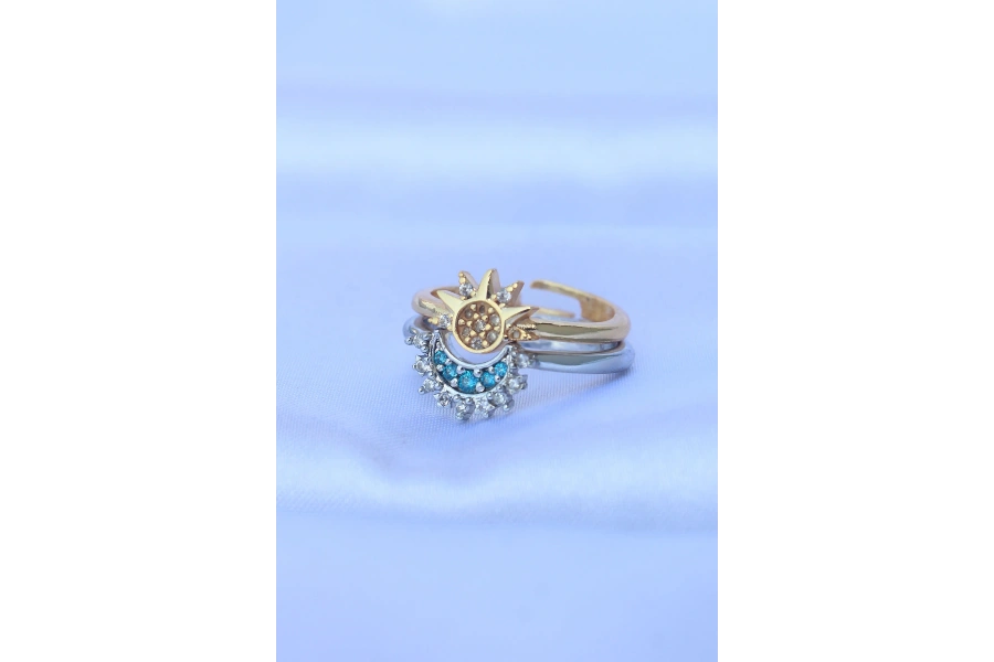 Shoecide Pirinç Zirkon Taşlı 2li Ayarlanabilir Arkadaş Yüzüğü