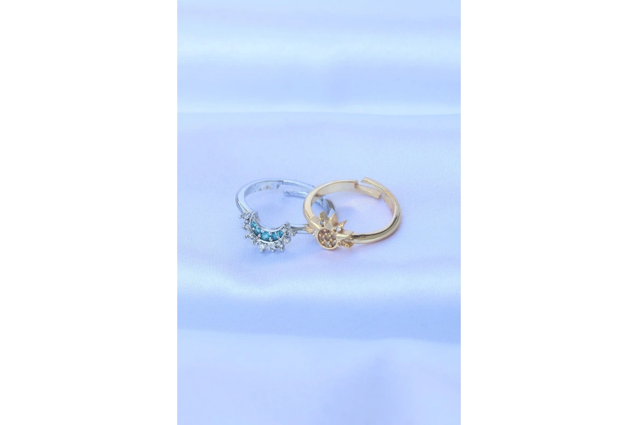 Shoecide Pirinç Zirkon Taşlı 2li Ayarlanabilir Arkadaş Yüzüğü