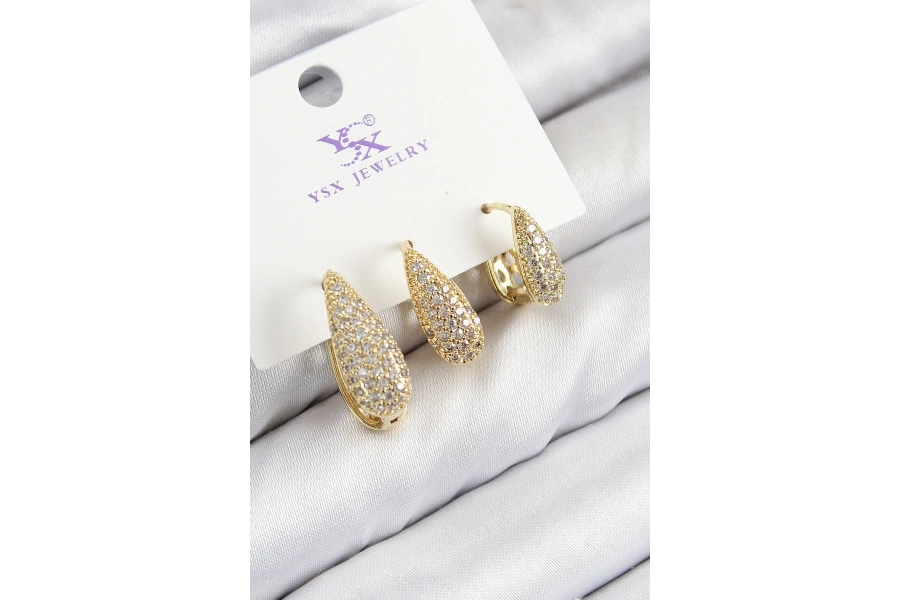 Shoecide Pirinç Zirkon Taşlı 3lü Damla Model Gold Renk Kadın Küpe