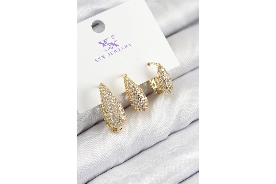 Shoecide Pirinç Zirkon Taşlı 3lü Damla Model Gold Renk Kadın Küpe