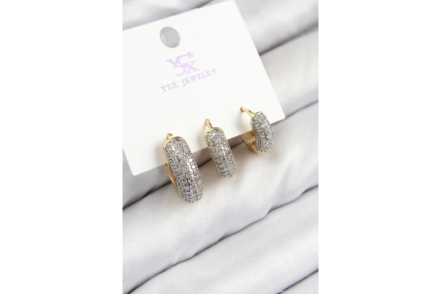 Shoecide Pirinç Zirkon Taşlı 3lü Halka Model Gold Ve Gümüş Renk Kadın Küpe
