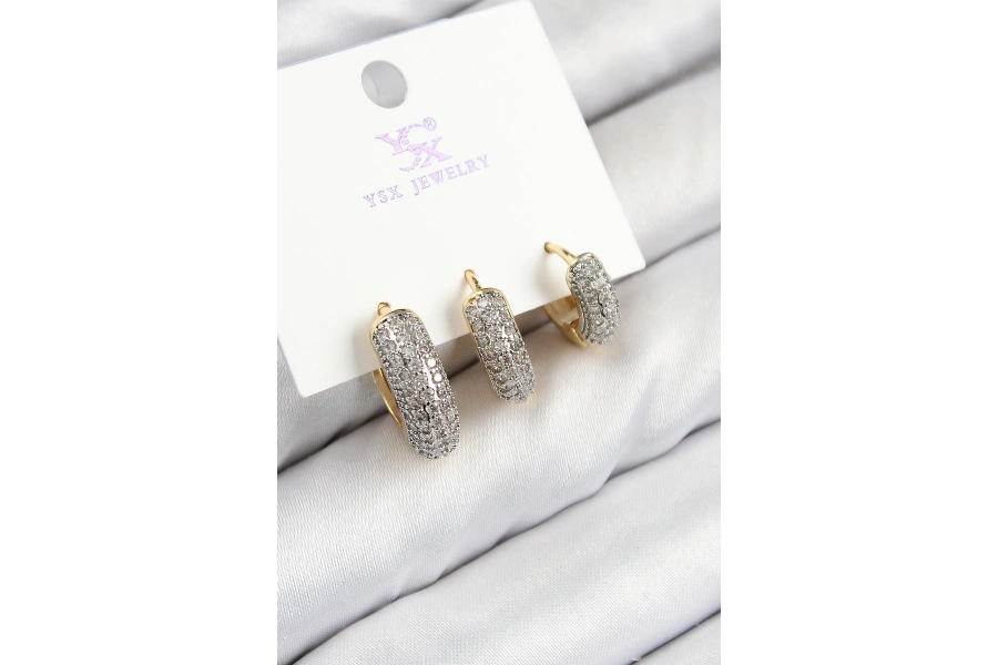 Shoecide Pirinç Zirkon Taşlı 3lü Halka Model Gold Ve Gümüş Renk Kadın Küpe