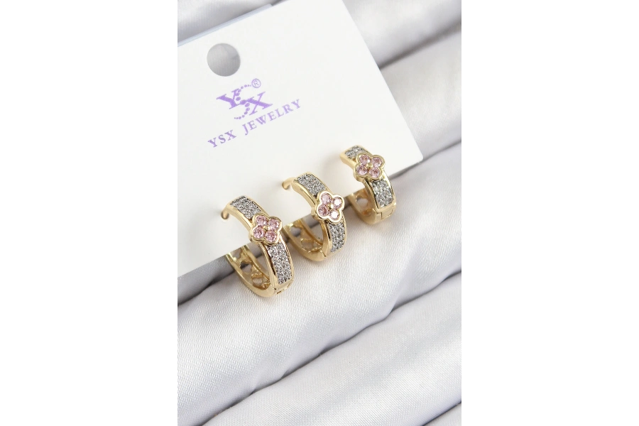 Shoecide Pirinç Zirkon Taşlı 3lü Halka Yonca Model Gold Ve Gümüş Renk Kadın Küpe