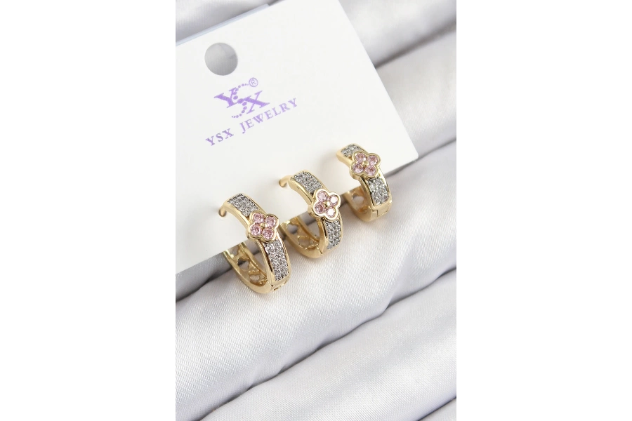 Shoecide Pirinç Zirkon Taşlı 3lü Halka Yonca Model Gold Ve Gümüş Renk Kadın Küpe