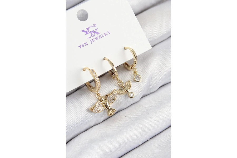 Shoecide Pirinç Zirkon Taşlı 3lü Kuş Model Gold Renk Kadın Küpe