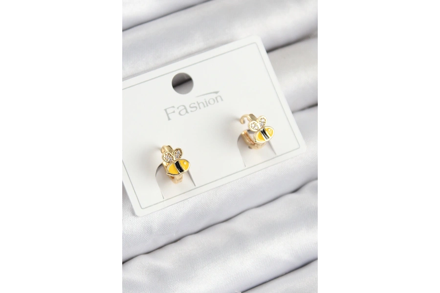 Shoecide Pirinç Zirkon Taşlı Arı Model Gold Renk Çocuk Küpe