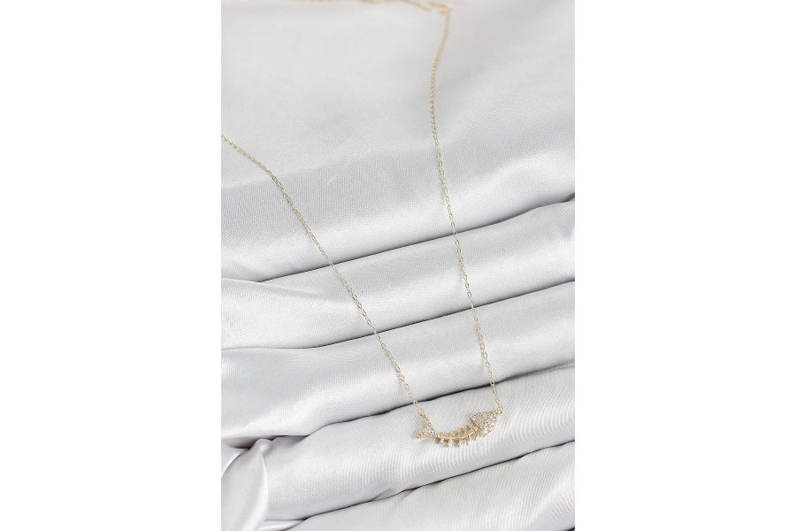 Shoecide Pirinç Zirkon Taşlı Balık Kılçığı Model Gold Renk Kadın Kolye