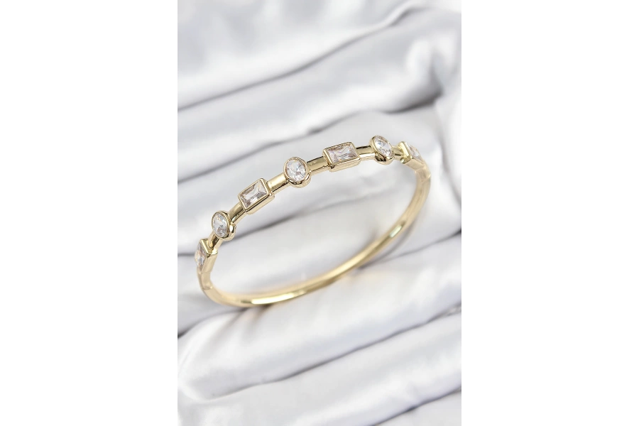 Shoecide Pirinç Zirkon Taşlı Geometrik Model Model Gold Renk Kadın Kelepçe