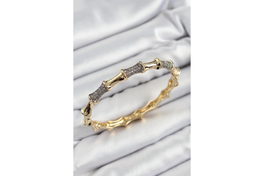 Shoecide Pirinç Zirkon Taşlı Kemik Model Gold Renk Vip Kadın Bileklik