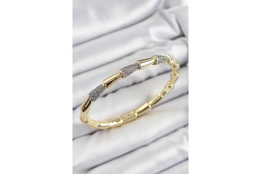 Shoecide Pirinç Zirkon Taşlı Kemik Model Gold Renk Vip Kadın Bileklik