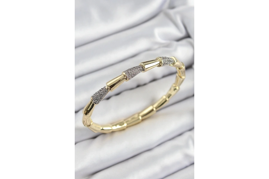 Shoecide Pirinç Zirkon Taşlı Kemik Model Gold Renk Vip Kadın Bileklik