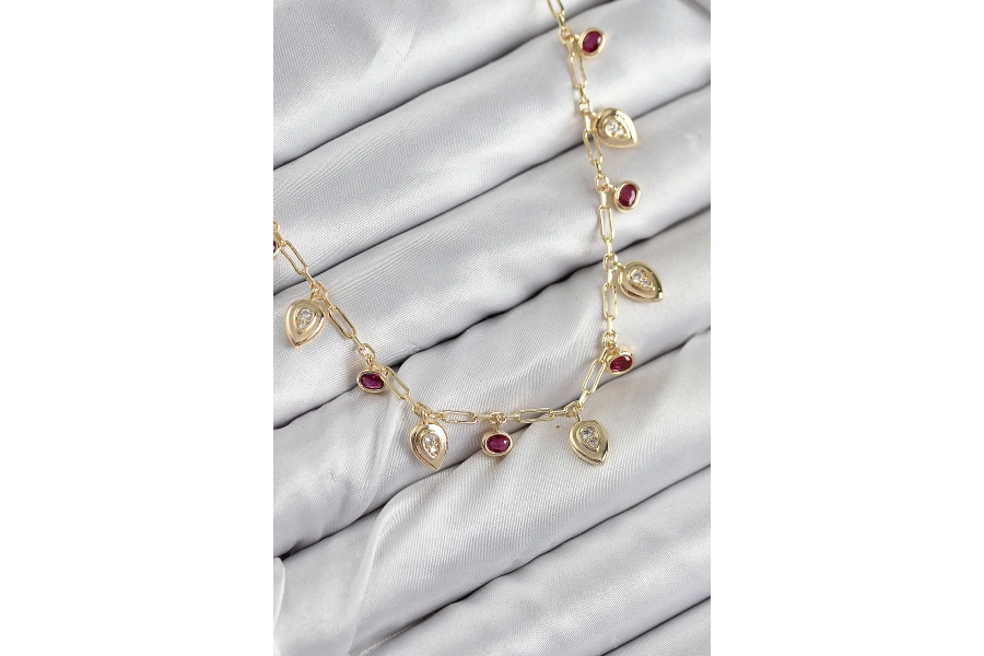 Shoecide Pirinç Zirkon Taşlı Sallantılı Damla Model Gold Renk Kadın Kolye