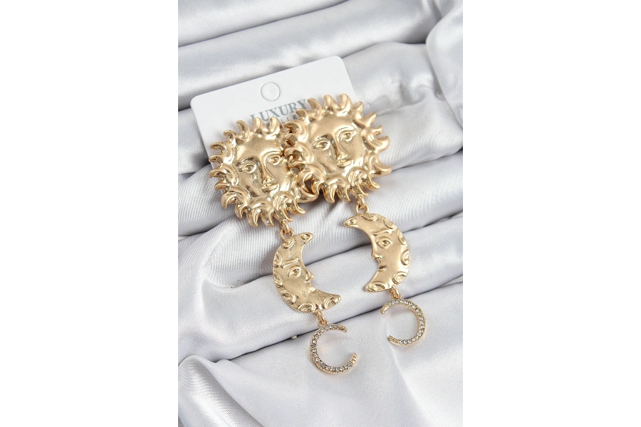 Shoecide Pirinç Zirkon Taşlı Sallantılı Güneş Model Gold Renk Kadın Küpe