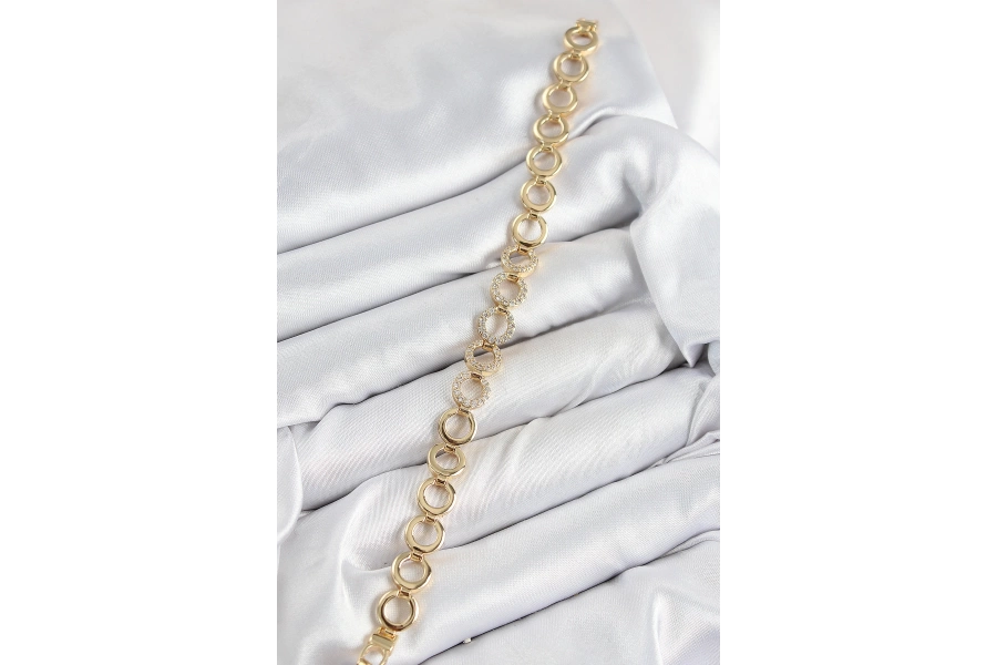 Shoecide Pirinç Zirkon Taşlı Sıralı Halka Model Gold Renk Kadın Bileklik