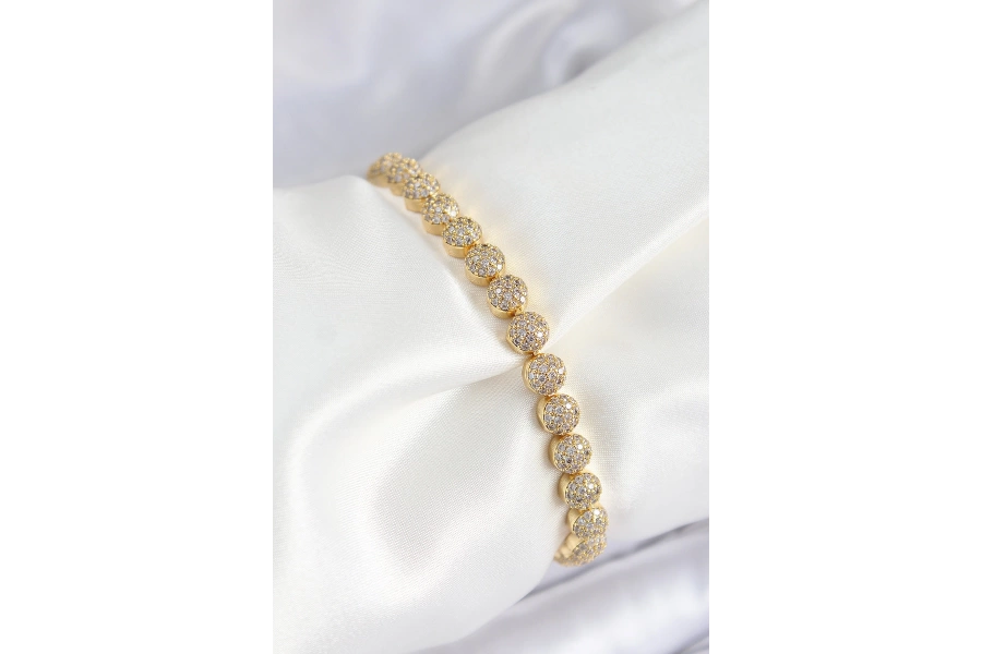 Shoecide Pirinç Zirkon Taşlı Yarım Topcuk Model Gold Renk Vıp Seri Kadın Bileklik