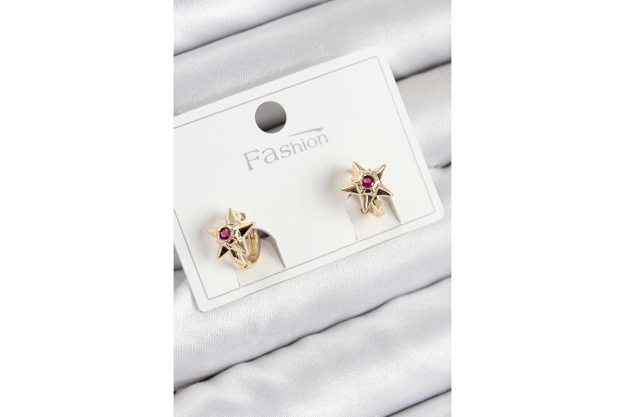 Shoecide Pirinç Zirkon Taşlı Yıldız Model Gold Renk Çocuk Küpe