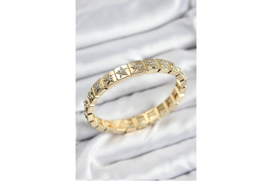 Shoecide Pirinç Zirkon Taşlı Yıldız Model Gold Renk Lastikli Kadın Bileklik