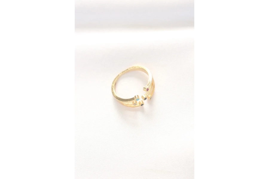 Shoecide Renkli Zirkon Taşlı Gold Renk Ayarlanabilir Yüzük