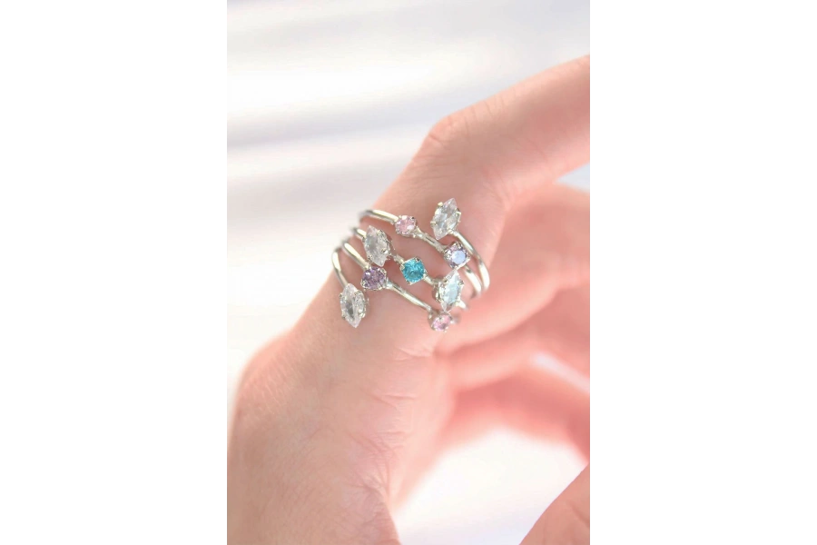 Shoecide Renkli Zirkon Taşlı Silver Renk Ayarlanabilir Yüzük