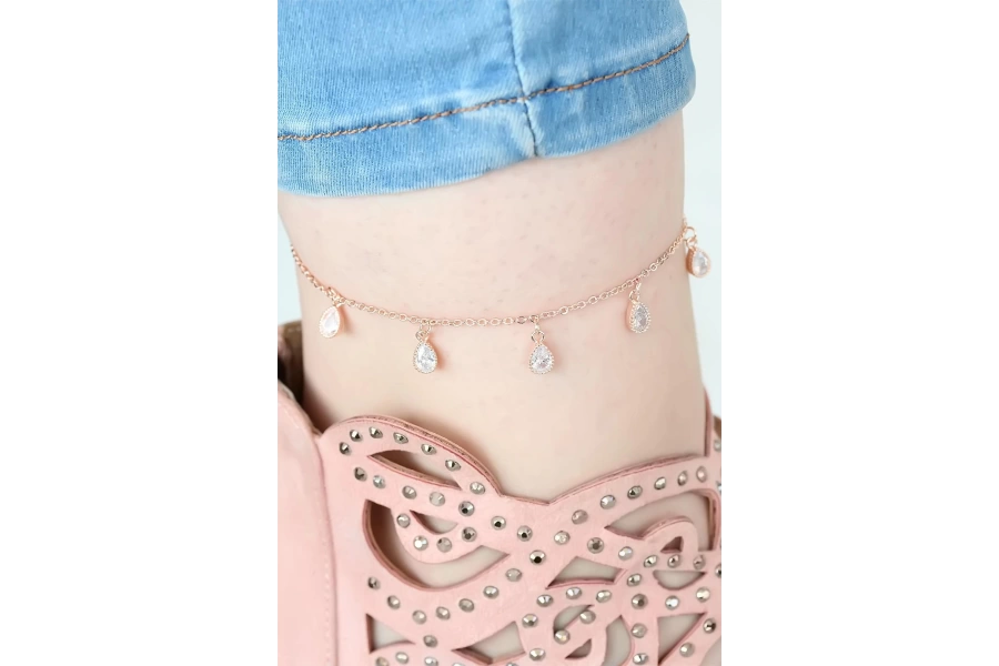 Shoecide Rose Renk Zincirli Damla Taşlı Hal Hal