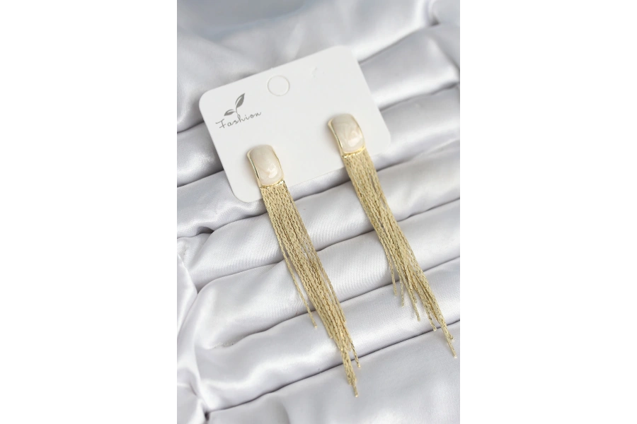 Shoecide Sallantılı Beyaz Mineli Gold Renk Kadın Küpe