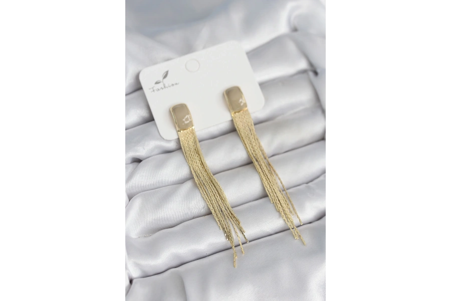 Shoecide Sallantılı Krem Mineli Gold Renk Kadın Küpe