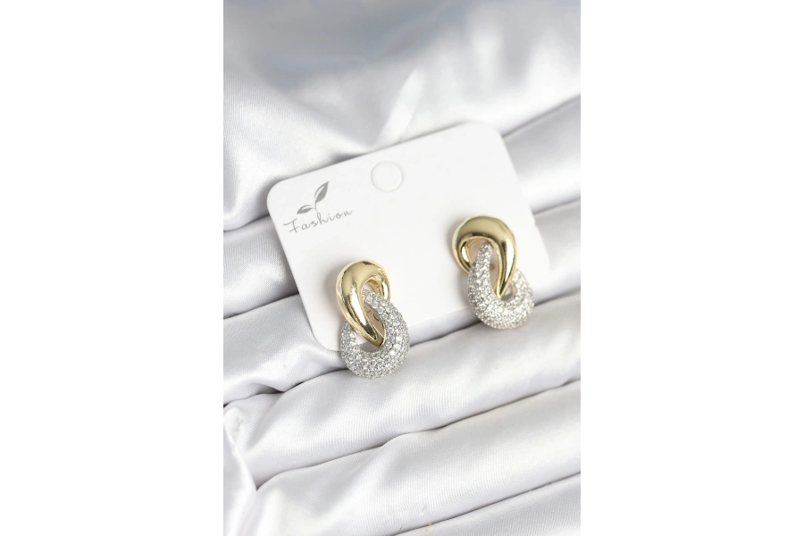 Shoecide Sarmal Model Gold Gümüş Renk Pirinç Kadın Küpe