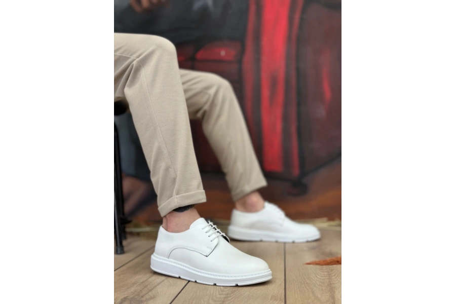 Shoecide Sb0003 Bağcıklı Klasik Beyaz Kalın Taban Casual Erkek Ayakkabı
