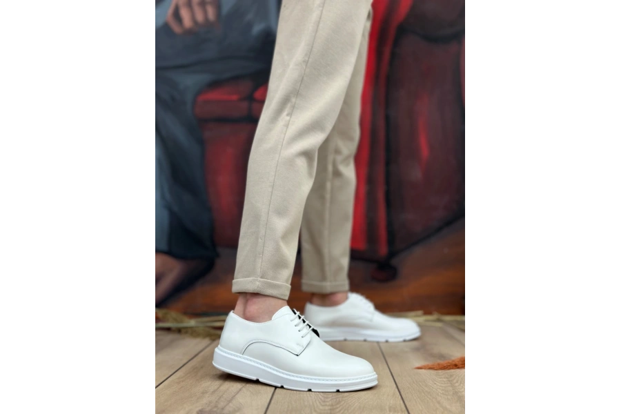 Shoecide Sb0003 Bağcıklı Klasik Beyaz Kalın Taban Casual Erkek Ayakkabı