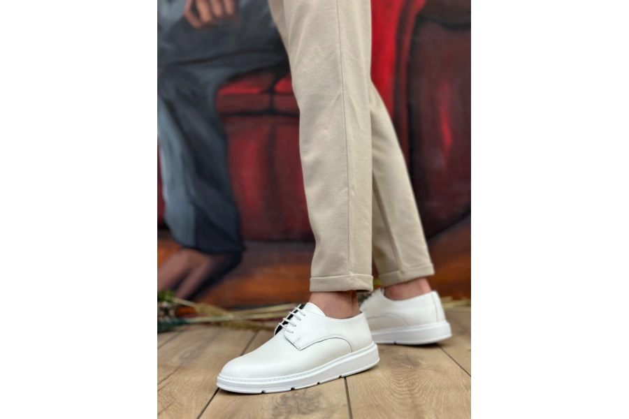 Shoecide Sb0003 Bağcıklı Klasik Beyaz Kalın Taban Casual Erkek Ayakkabı