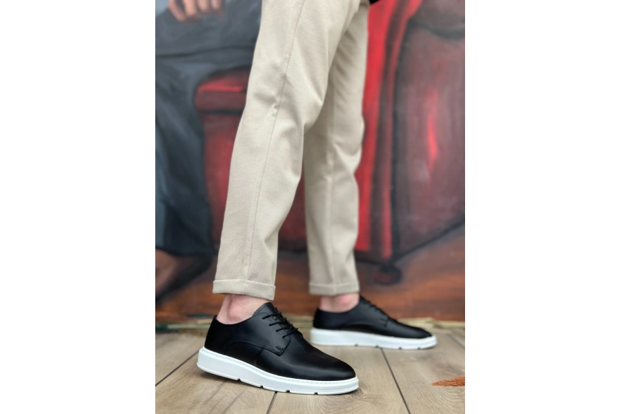 Shoecide Sb0003 Bağcıklı Klasik Siyah Beyaz Yüksek Taban Casual Erkek Ayakkabı