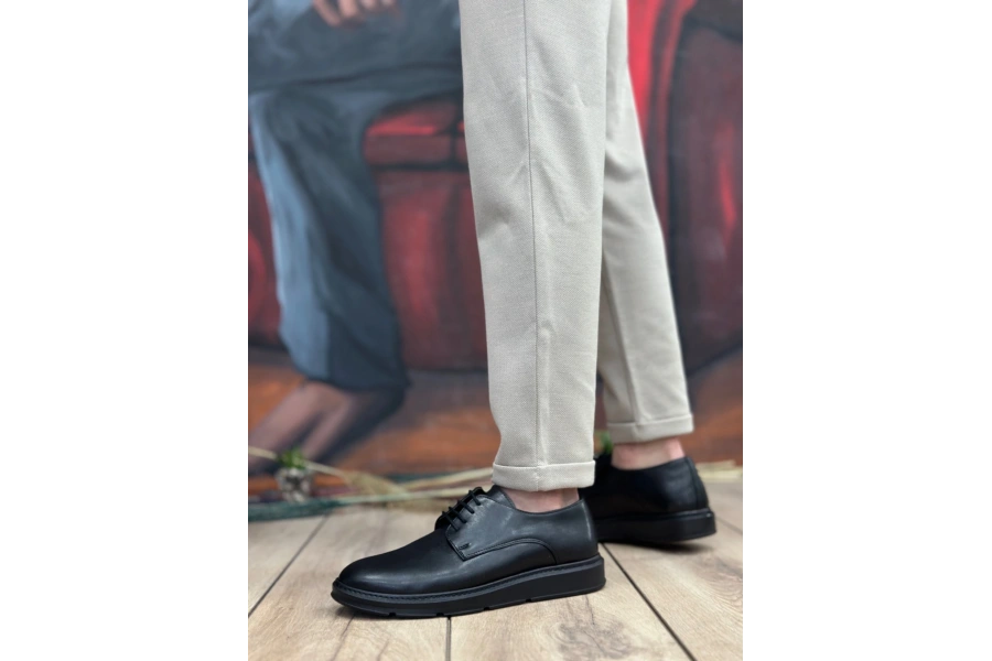 Shoecide Sb0003 Bağcıklı Klasik Siyah Yüksek Siyah Taban Casual Erkek Ayakkabı