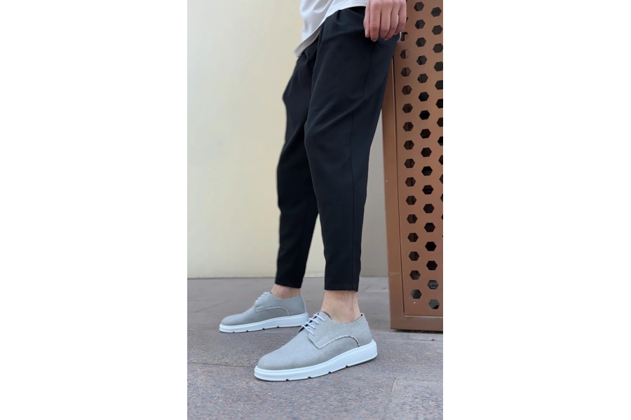 Shoecide Sb0003 Bağcıklı Klasik Spor Gri Renk Keten Yüksek Taban Casual Erkek Ayakkabı