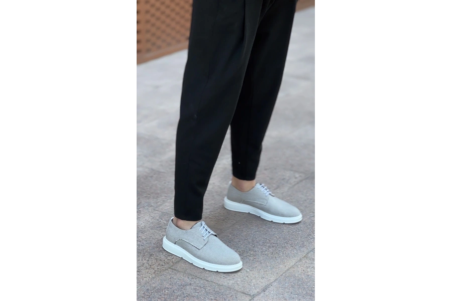 Shoecide Sb0003 Bağcıklı Klasik Spor Gri Renk Keten Yüksek Taban Casual Erkek Ayakkabı