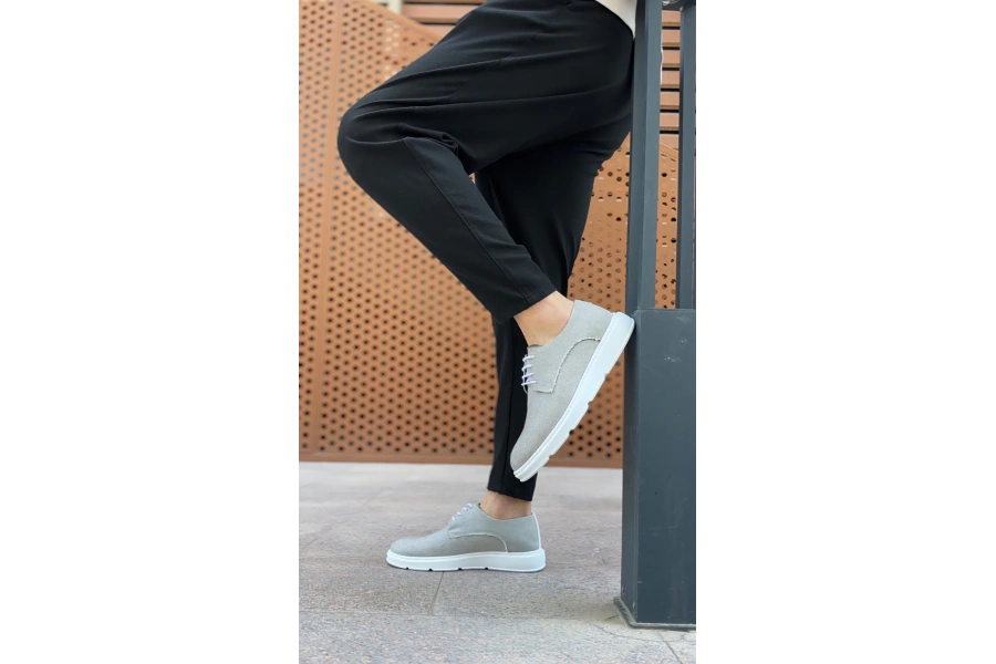 Shoecide Sb0003 Bağcıklı Klasik Spor Gri Renk Keten Yüksek Taban Casual Erkek Ayakkabı