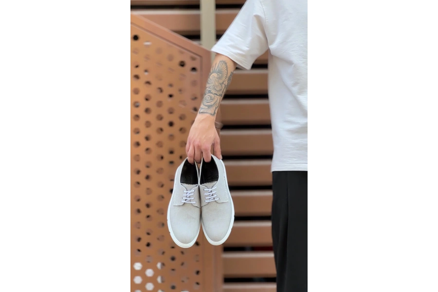 Shoecide Sb0003 Bağcıklı Klasik Spor Gri Renk Keten Yüksek Taban Casual Erkek Ayakkabı