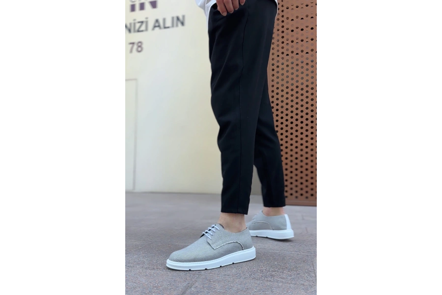 Shoecide Sb0003 Bağcıklı Klasik Spor Gri Renk Keten Yüksek Taban Casual Erkek Ayakkabı