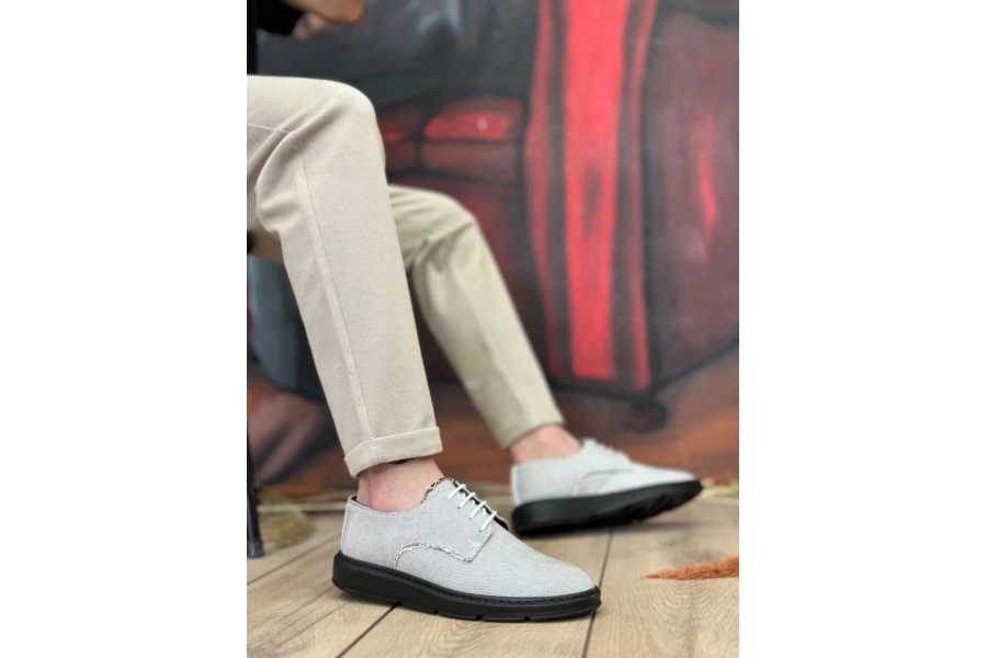 Shoecide Sb0003 Bağcıklı Klasik Spor Gri Renk Siyah Taban Keten Yüksek Taban Casual Erkek Ayakkabı