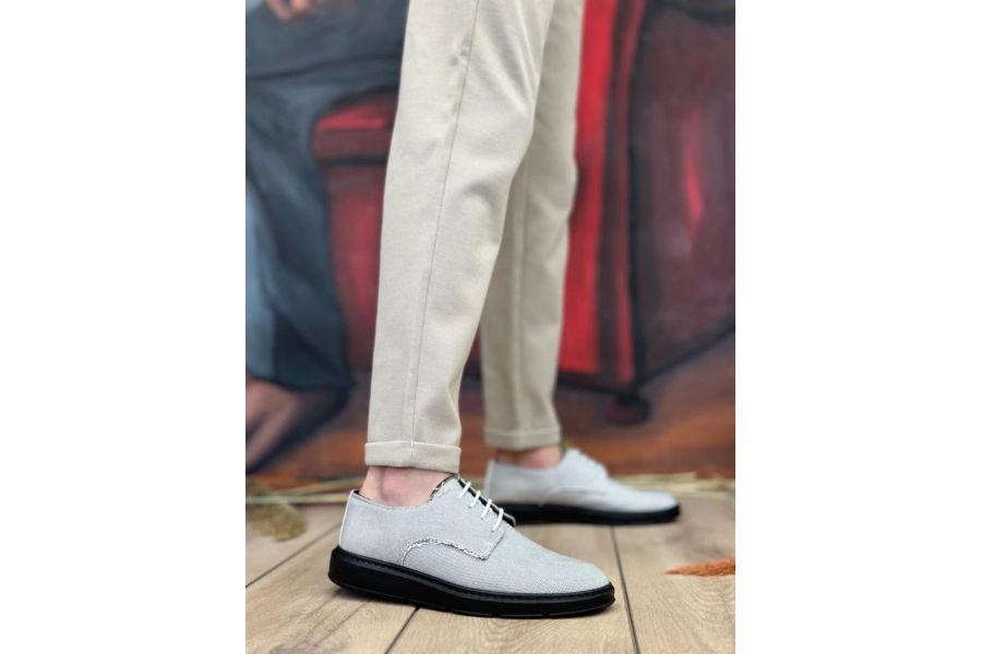Shoecide Sb0003 Bağcıklı Klasik Spor Gri Renk Siyah Taban Keten Yüksek Taban Casual Erkek Ayakkabı