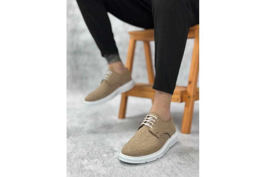 Shoecide Sb0003 Bağcıklı Klasik Spor Keten Hardal Beyaz Taban Casual Erkek Ayakkabı