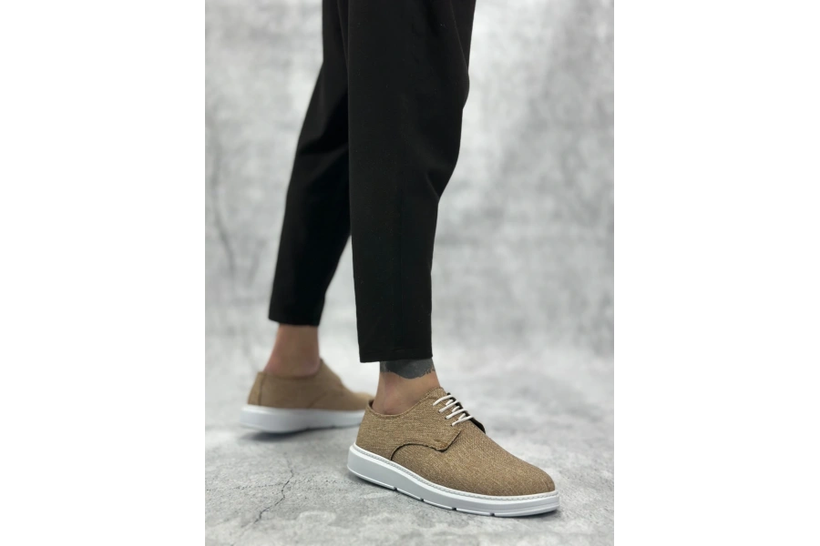 Shoecide Sb0003 Bağcıklı Klasik Spor Keten Hardal Beyaz Taban Casual Erkek Ayakkabı