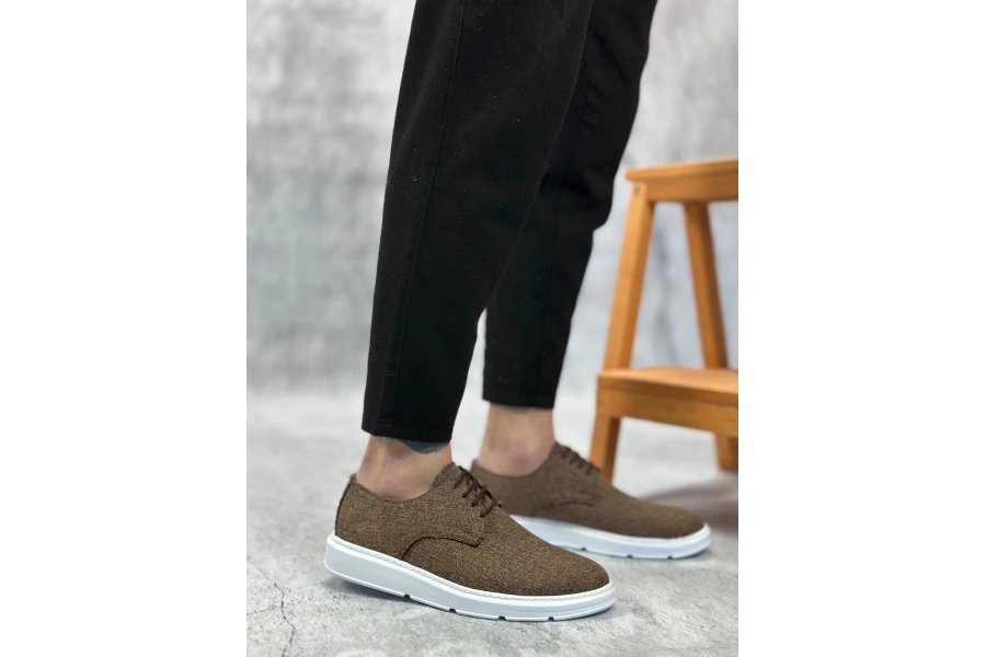 Shoecide Sb0003 Bağcıklı Klasik Spor Keten Kahverengi Beyaz Taban Casual Erkek Ayakkabı