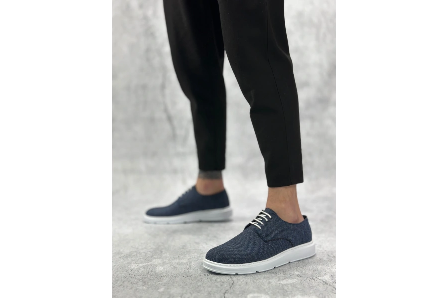 Shoecide Sb0003 Bağcıklı Klasik Spor Keten Lacivert  Beyaz Taban Casual Erkek Ayakkabı