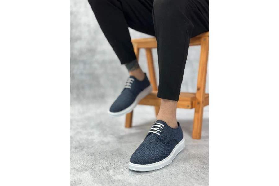 Shoecide Sb0003 Bağcıklı Klasik Spor Keten Lacivert  Beyaz Taban Casual Erkek Ayakkabı