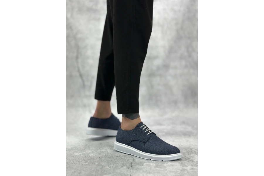 Shoecide Sb0003 Bağcıklı Klasik Spor Keten Lacivert  Beyaz Taban Casual Erkek Ayakkabı