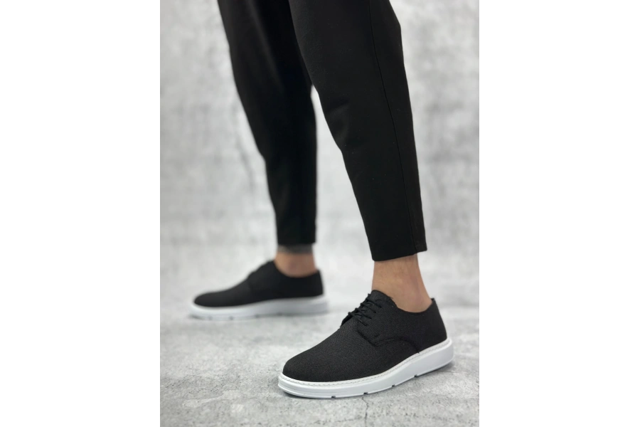 Shoecide Sb0003 Bağcıklı Klasik Spor Keten Siyah Beyaz Taban Casual Erkek Ayakkabı