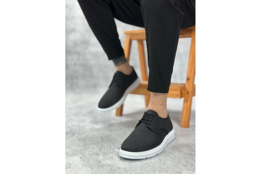 Shoecide Sb0003 Bağcıklı Klasik Spor Keten Siyah Beyaz Taban Casual Erkek Ayakkabı