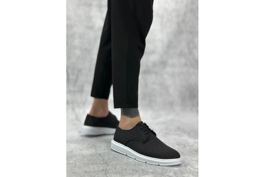 Shoecide Sb0003 Bağcıklı Klasik Spor Keten Siyah Beyaz Taban Casual Erkek Ayakkabı