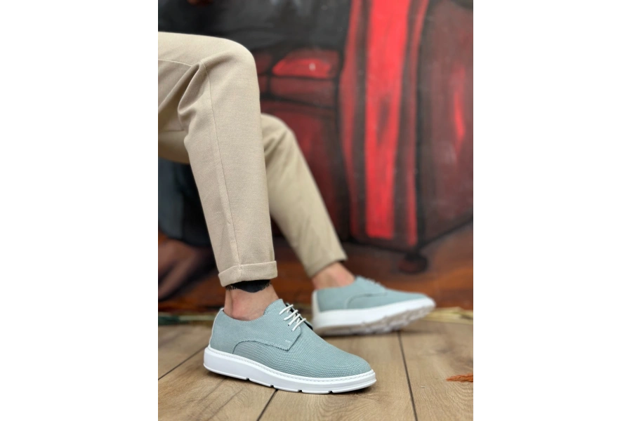 Shoecide Sb0003 Bağcıklı Klasik Spor Keten Turkuaz Yüksek Taban Casual Erkek Ayakkabı